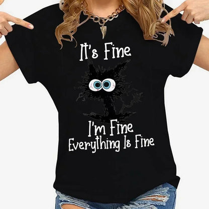 Women’s Cat Graphic T-Shirt “It’s Fine” Casual Tee