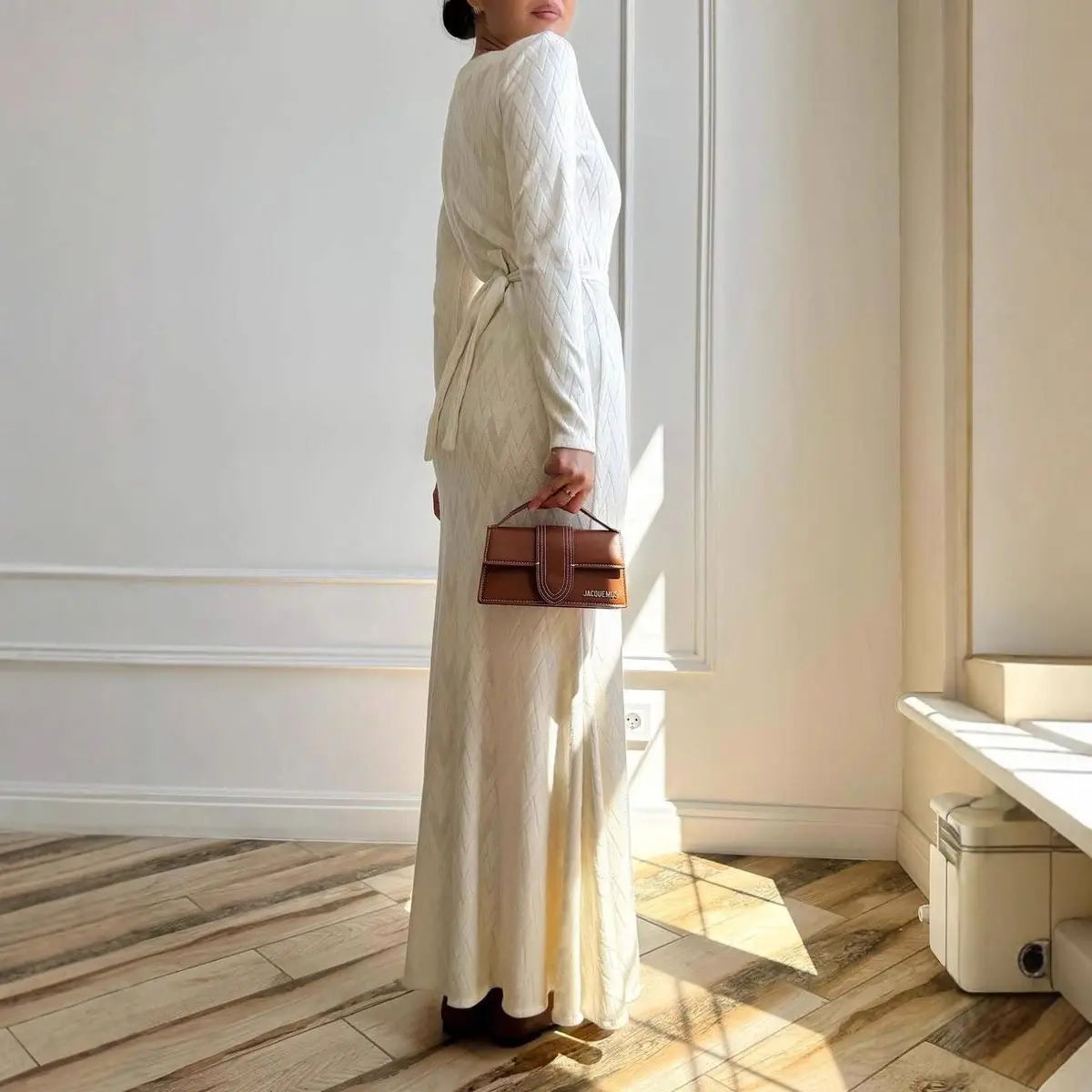 Women's Clothing 2025 Autumn New Home Casual Crew Neck Long-sleeved Sweater Loose Knitted Slim Dress