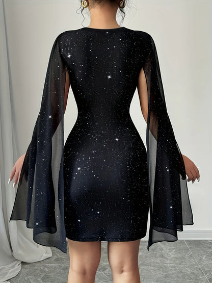 2026 Cross-border European and American Women's Clothing,, Round Neck, Striped, Pearl, Chiffon, Cloak, Hip