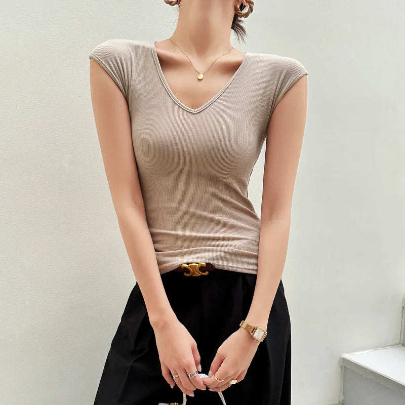 Women’s V-Neck Slim Fit T-Shirt – Casual Basic Top